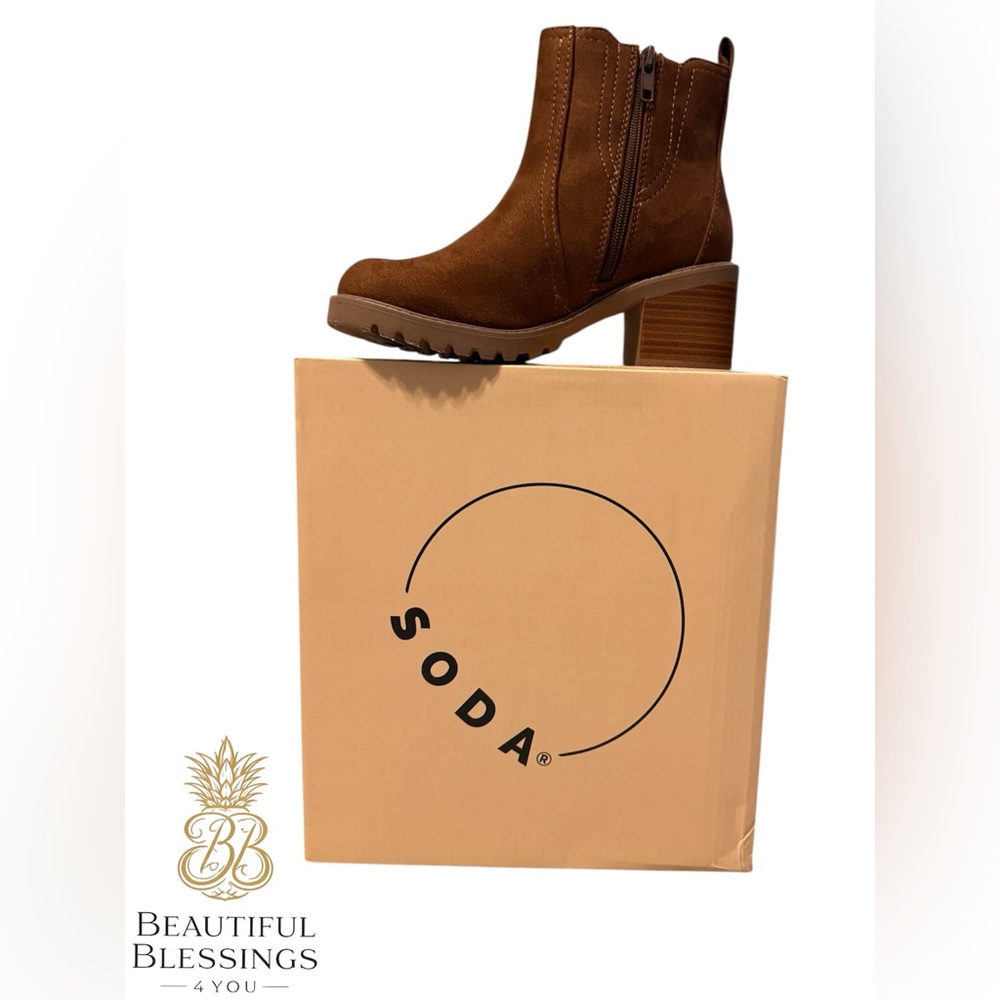 Retro Y2K Women’s Soda Brown Suede Block Heel Ankle Boots - Picture 3 of 7